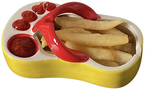 Chips and Dip Plates, Ceramic Flip Flops Snack Serving Tray, Cute Small Home Decor Ornaments Dishes, Kawaii Tray for Women, Kitchen Gadgets Gift for Baby Shower, Kids Birthbday, Christmas, Red