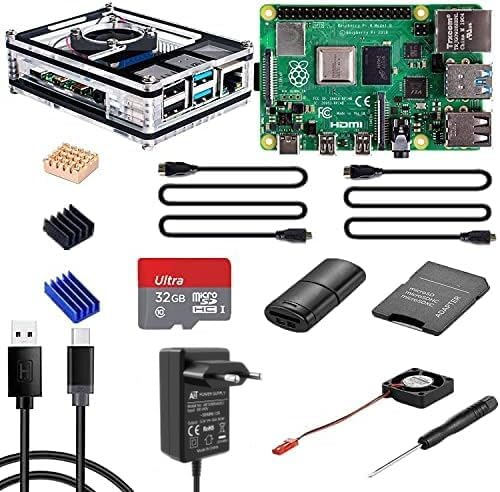 Vemico Raspberry Pi 4 8GB Kit Raspberry Pi 4B 8GB RAM 8GB 32GB Karte HD Out Kabel Netzwerkkabel Typ-C 5V 3A Netzkabel mit Schalter ABS-Gehäuse 3 Kühlkörper Radiator USB Kartenleser