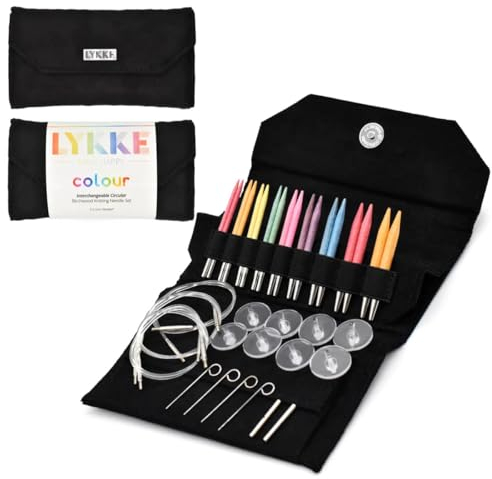 Lykke Austauschbare Stricknadeln, Holz, 8,9 cm, Stricknadel-Set, schwarzes veganes Wildleder