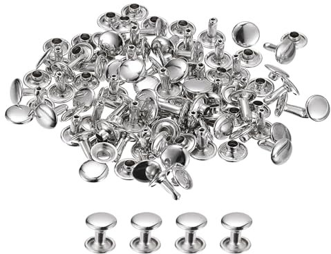 QUARKZMAN 100 Ensembles de Rivets en Cuir, Rivets à Double Tête de 12x12 mm en Métal pour La Réparation D'Artisanat en Cuir, Bricolage pour Ceintures, Sacs, Chaussures, Ton Argenté
