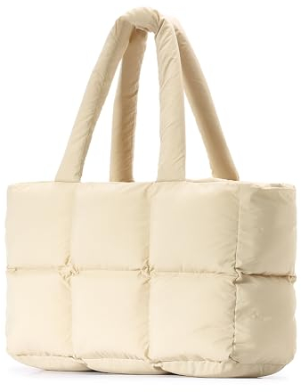 Herald Puffer-Tragetasche für Damen, groß, gesteppt, geschwollene Wolken-Handtasche, Winter, Daunenpolsterung, Gitter-Umhängetasche, Khaki, Large