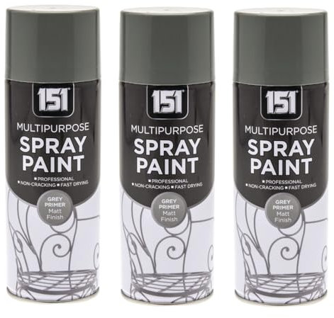 Inspired Essentials Grey Primer - 3 x 400ml Multi Purpose Spray Paint Aerosol Wood Metal Brick
