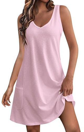 Robe Sans Manches Femme Été Longue Fluide Chic Et Élégante Mi-Longue Bohème Lin Rose S