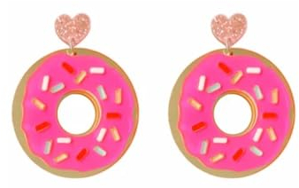 Acryl-Donut-/Donut-Ohrringe mit Lebensmittelmotiv, 3cm x 4.5cm, Edelstahl