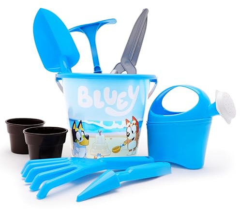 Toyland® 9-teiliges Bluey-Gartenset – Eimer, Gießkanne, 2 Blumentöpfe und 6 Gartengeräte Inklusive – Gartenspielzeug für Draußen - Alter 2 Jahre +