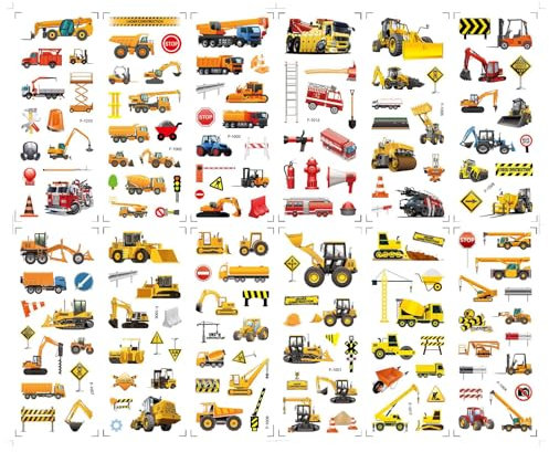 Xuigort 3D Aufkleber für Kinder, 12 Blätter Bagger, Feuerwehr, Auto Sticker für Kinder und Kleinkinder, Belohnungssticker, Party, Kindergeburtstag, Gastgeschenke, Mitgebsel, für Scrapbooking