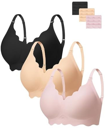 HBselect 3 Pack Wireless Bras for Women Seamless Bra Ultimate Comfort Bralette Non Wired Ladies Bras with Bra Extenders