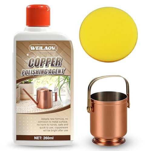 WEILAOK Messing Reiniger, Messing Politur, Kupfer Reiniger, Metallpolitur Einsetzbar für Kupfergeschirr, Tafelgeschirr, Kunsthandwerk etc, Reinigung und Politur, Langanhaltender Schutz, 260ml
