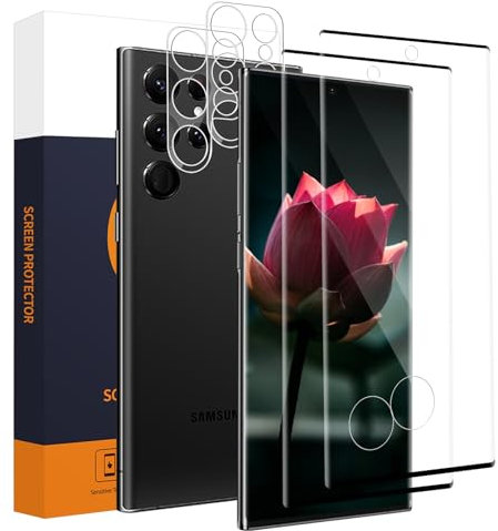 Carantee 2+2 Verre Trempé pour Samsung Galaxy S23 Ultra 5G+film pour lentilles, 9H Dureté Vitre Protection, 3D Full Cover, Bubble Free, Anti Rayures, HD Sensible au toucher S23 Ultra Protection Écran