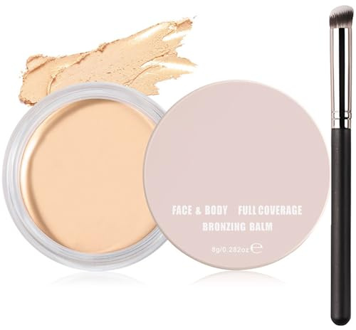 High-Coverage Cream Concealer Pot with Natural Finish - Water-Resistant, Smudge-Proof Undereye and Buildable Brightening Balm for Mature Skin, Includes Dual-Ended Application Brush