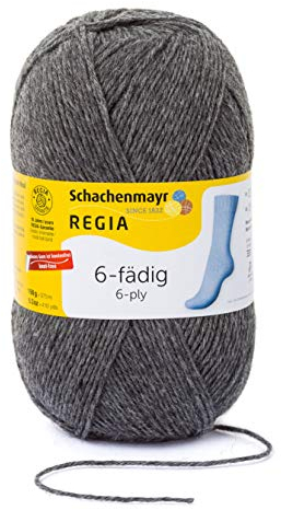 REGIA 6-fädig Uni 9801275-00044 mittelgrau meliert Handstrickgarn, Sockengarn, 150g Knäuel
