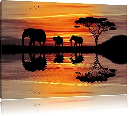 Pixxprint Afrika Elefant in Sonnenschein, Größe: 120x80cm, Leinwandbild, fertig gespannt, Wandbild, Dekoration, Kunstdruck, kein Poster