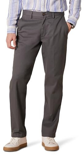 Amazon Essentials Pantalon Chino sans Pince Infroissable Coupe Droite Homme, Charbon, 34W / 30L