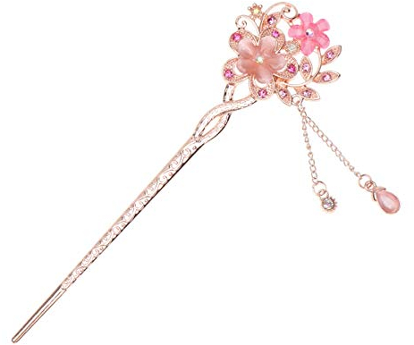 FRCOLOR Vintage Chinesische Haarnadel, Doppelte Blumen Und Quasten Design, Kristall mit Blumen und Strass Haarstäbchen, Für Frauen, Partys Und Feiern