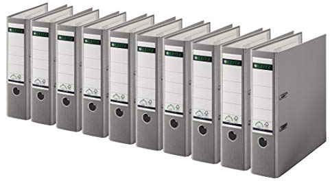Leitz 1010 Qualitäts-Ordner Kunststoff breit mit patentierter 180º Präzisionsmechanik (10 Stück, 8 cm breit, grau)