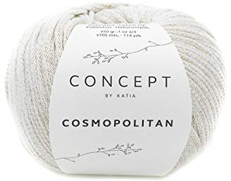 Katia Cosmopolitan Fb. 70 weiß, Schlauchgarn, Jersey Bändchengarn, Jerseywolle mit Glitzer zum Stricken oder Häkeln