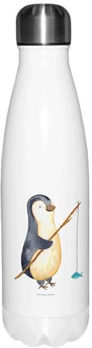 Mr. & Mrs. Panda Thermosflasche Pinguin Angler - Geschenk, Pinguine, Edelstahl, Fischer, Isolierflasche, Thermoflasche, Motivation, Trinkflasche