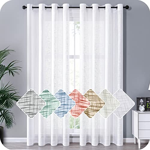 MRTREES Voile Gardinen kurz 2er-Set Leinenoptik Vorhang mit Ösen im Modernen Stores Gardinen Schals Weiß 245×140 (H×B) für Wohnzimmer Schlafzimmer Kinderzimmer