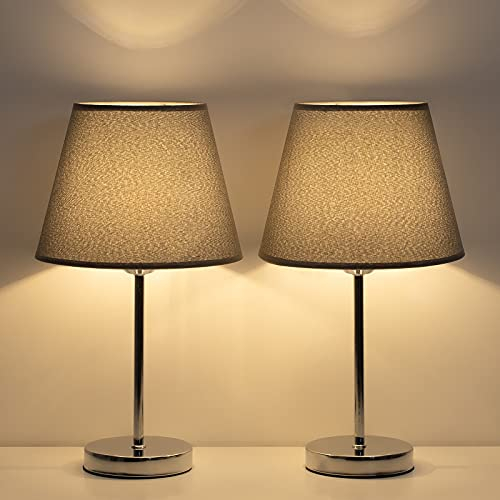 LIANTRAL Nachttischlampen 2er-Set, Modern Tischleuchte, Kleine Tischlampe mit schwarzem Stofflampenschirm Metallrahmen für Schlafzimmer Wohnzimmer Büro, Grau und Silber