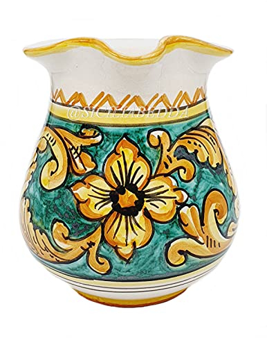 Sicilia Bedda - Brocca Siciliana in Ceramica di Caltagirone - Elegante complemento d'arredo realizzato interamente a Mano (Litro, Maioliche Verdi)
