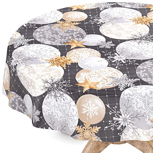 Tischdecke abwaschbar Weihnachten Wachstuchtischdecke Rund 140cm Schnittkante Anthrazit Wachstuch