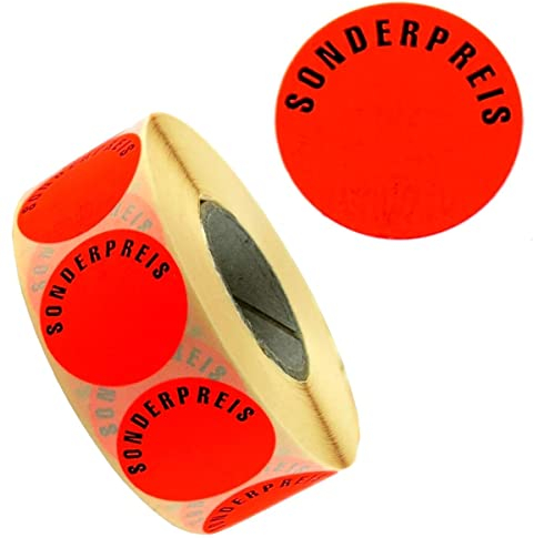Aktionsetiketten Sonderpreis, selbstklebend leicht ablösbar, 32mm rund, beschreibbar, Rolle = 1.000 Etiketten, leuchtrot