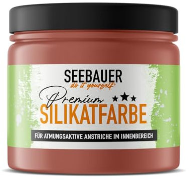 SEEBAUER diy Silikatfarbe Rot 300ml für Innen (No. 320 Rose Hip) Atmungsaktive Mineralfarbe für Allergiker - Abwaschbare Wandfarbe - Rottöne hohe Deckkraft