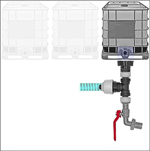 Spezial IBC Container Tank Verbinder Set | Kupplung für Spiralschlauch Regen Wasser | Spiralschlauch innen Ø 20mm > Winkel für Spiralschlauch + Hahn3