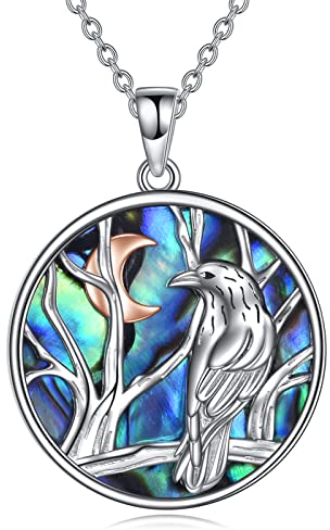 DAYLINLOVE Rabe Kette 925 Sterling Silber Abalone Muschel Krähe Anhänger Halskette Wikinger Schmuck Geschenke für Damen Frauen Mädchen Männer