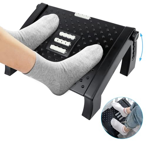 VFANDV Fußstütze Schreibtisch, Schreibtisch-Füßstütze mit Massagefunktion 6 Höhenverstellbar Fußbank, Ergonomischer Fußschemel Rutschfest Footrest für Büro und Zuhause