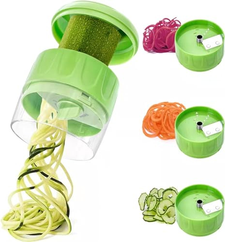 SUREWIN 3 in 1 Vegetable Spiralizer Slicer, Adjustable Zucchini Carrot Noodle Maker, Cucumber Spiral Cutter, Easy to Use Kitchen Tool(Green)