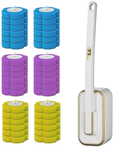 Escobilla de Inodoro Desechable, Sistema de Limpieza de Inodoro con 36 Cabezales de Reemplazo de Varita de Inodoro, Escobilla de Inodoro Mejorada Montada en la Pared con Detergente (A)