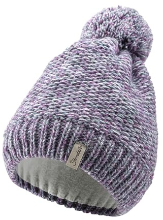 Sterntaler Bommelmütze Multicolor – Mädchen Wintermütze mit Bommel aus Multicolor-Garn, gefüttert mit Baumwollfleece – Strickmütze in lila, Größe 57