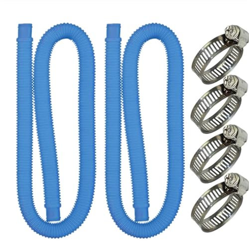 Lot de 2 tuyaux de rechange pour pompe de piscine - Avec 4 pinces en métal - Pour piscine hors-sol - Accessoires de pompe de piscine - Tuyau de rechange