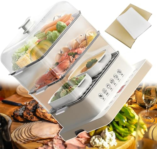 forplubossmmp Vaporera Eléctrica De Tres Capas (con 500* Papel para Hornear) | Vaporera Automática Plegable con Reserva 12h Y Anti-Quemadura Seca | Bandeja para Cocinar Al Vapor De Acero Inoxidable