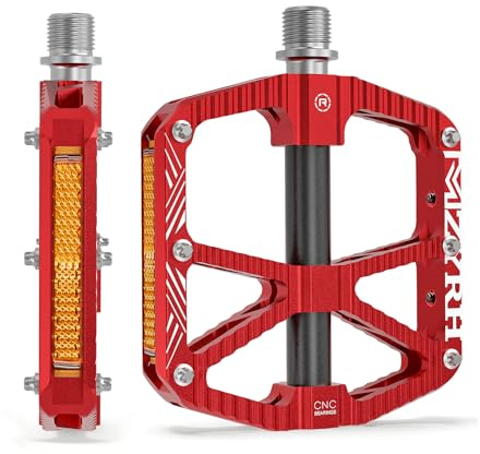 MZYRH MTB Mountainbike-Pedale mit Reflektoren,Aluminium-Legierung rutschfest 9/16inch Fahrrad-Pedale mit 3 Lager für Mountainbike, Rennrad, MTB (Rot)