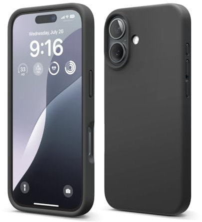 elago Compatible with iPhone 16 Case, Premium Liquid Silicone Case, Full Body Protective Cover, Shockproof, Slim Phone Case, Anti-Scratch Soft Microfiber Lining, 6.1 inch (Black)