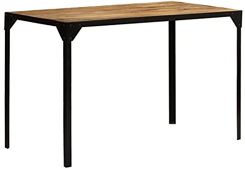 Sufrk Esszimmertisch Raues Mango-Massivholz und Stahl 120 cm Massivholz Esstisch Vintage KüChentisch
