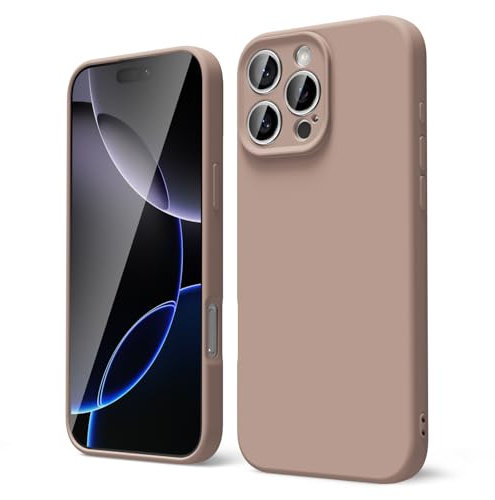 oakxco for iPhone 16 Pro Max Case Liquid Silicone, Soft Rubber Gel Elegant Aesthetic Basic Simple Cover, Cute Thin Slim TPU Matte Solid Color Plain Smooth Case for Women Girl, Brown Khaki