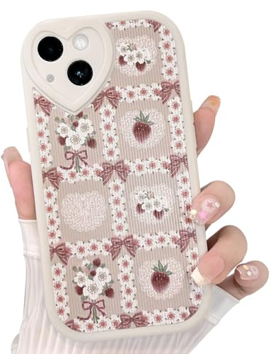 NITITOP Coque pour iPhone 13 Mignonne Fleur Noeud Floral Fraise Conception avec Lentille d'amour pour Femme Fille Doux Silicone Antichoc Étui Housse - Fleurs Noeud