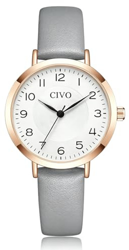 CIVO Leicht Lesbar Armbanduhr Damen: Klares Zifferblatt mit Ziffern Zeiger | Elegant Analog Quarz Damenuhr Lederarmband für den Täglichen Gebrauch Casual - Geschenk für Sie Weihnachten Jahrestage