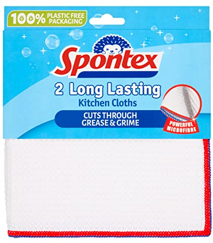Spontex 2 Long Lasting Kitchen Cloths, 36 x 36cm