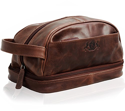 SID & VAIN große Kulturtasche Herren echt Leder - Waschtasche Alex - Kulturbeutel Herrentasche - Leder-Waschtasche Herren braun handgefertigt