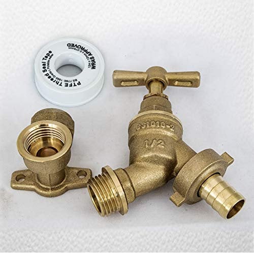 FixTheBog Outside 1/2 BSP Garden Hose Union Bib Tap Kit with 15mm Wing Back Elbow & FREE PTFE Tape