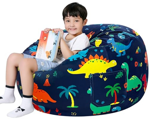Lukeight Sitzsack/Stuhlbezug mit Dinosaurier-Motiv – Premium-Samt-Organizer mit YKK-Reißverschluss für 80+ Plüschtiere, waschbare Kinderzimmer-Dekoration (ohne Füllung, XL)