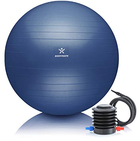 BODYMATE Gymnastikball Sitzball Trainingsball mit GRATIS E-Book inkl. Luft-Pumpe, Ball für Fitness, Yoga, Gymnastik, Core Training, für starken Rücken als Büro-Stuhl Navy-Peony 75cm