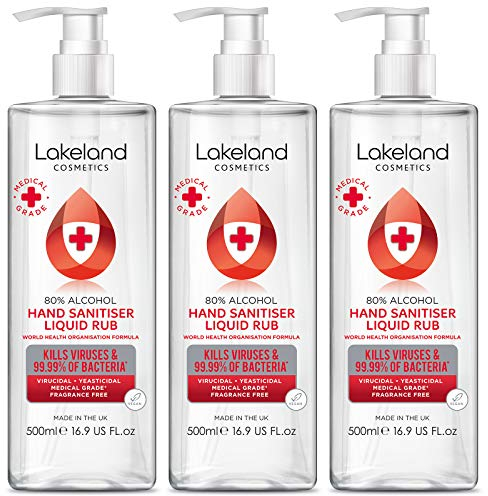 80% Alcohol Hand Sanitiser Rub - 3x 500ml - Kills 99% Bacteria, Germs - Sanitizer