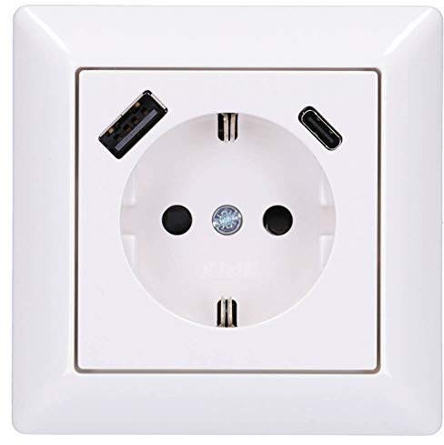 Jung SCHUKO USB-Steckdose Typ AC (3A) Komplett-Set Serie AS: Steckdose A152015CAWW und 1-fach Rahmen AS581WW Alpinweiß