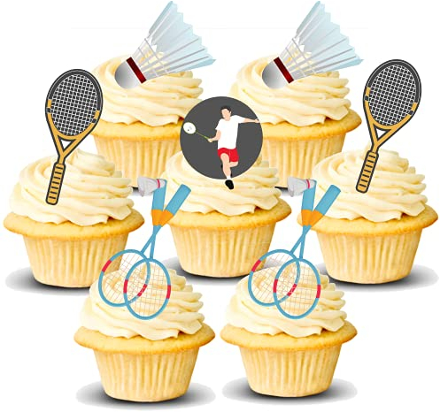 32x Pre-cut Badminton Sport Edible Thick Standing Cupcake Toppers Birthday Party Cake Decorations