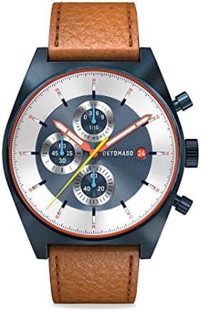 DeTomaso D10 Chronograph Limited Edition Blue Herren-Armbanduhr Analog Quarz Lederarmband Braun